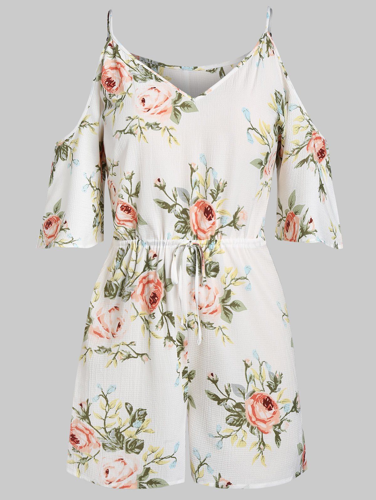 

Plus Size Floral Cold Shoulder Romper, White