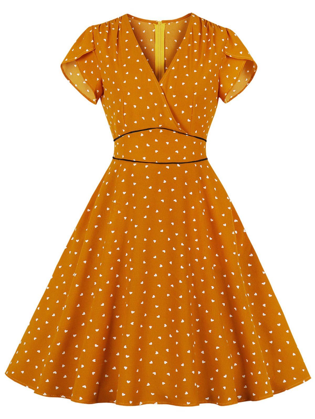 

Heart Print Surplice Dress, Yellow
