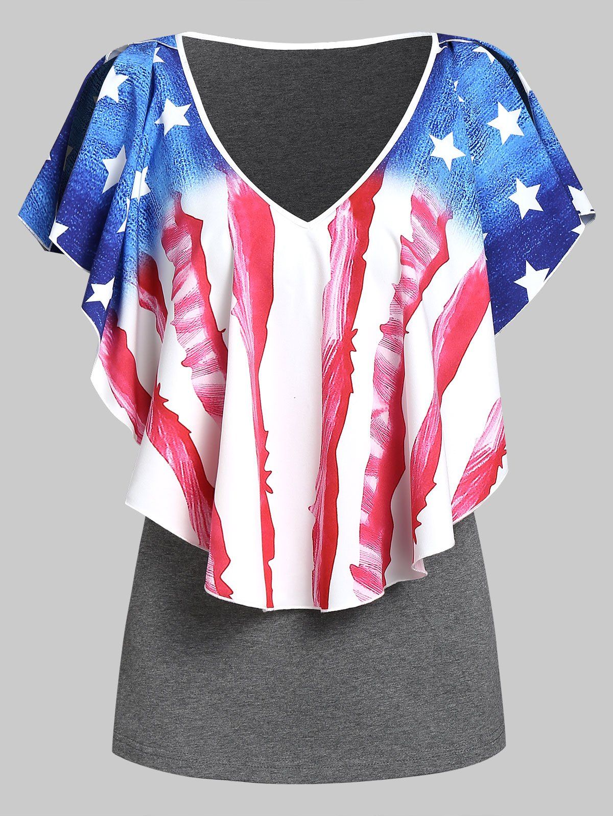 

American Flag Split Sleeve Casual Tee, Dark gray