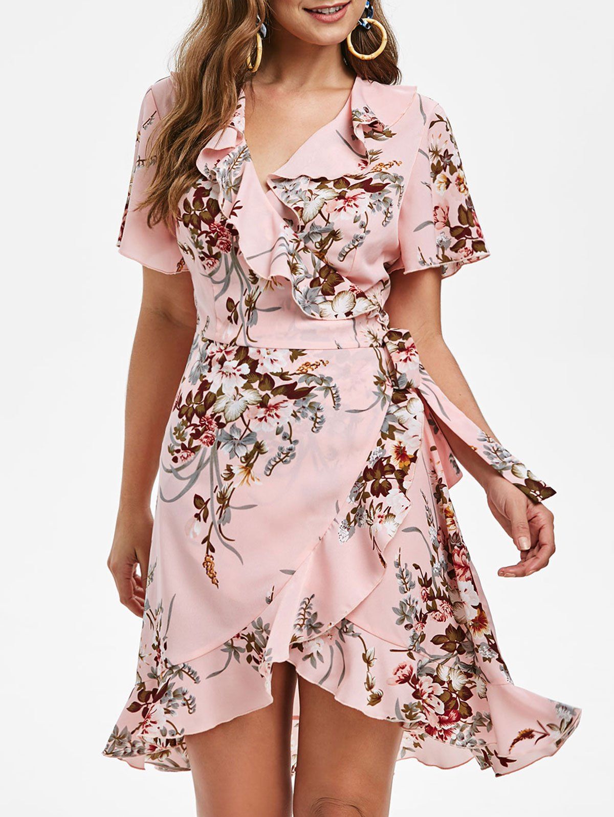 Ruffle Flower Tulip Dress, Pink