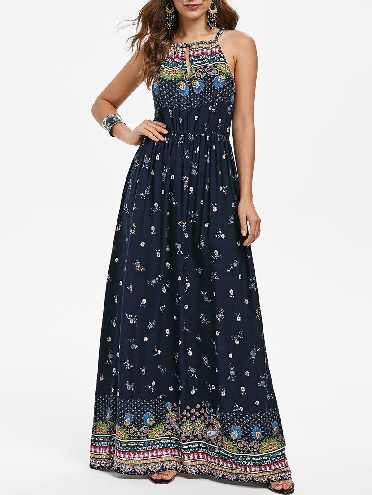 

Bohemian Flower Sleeveless Dress, Cadetblue