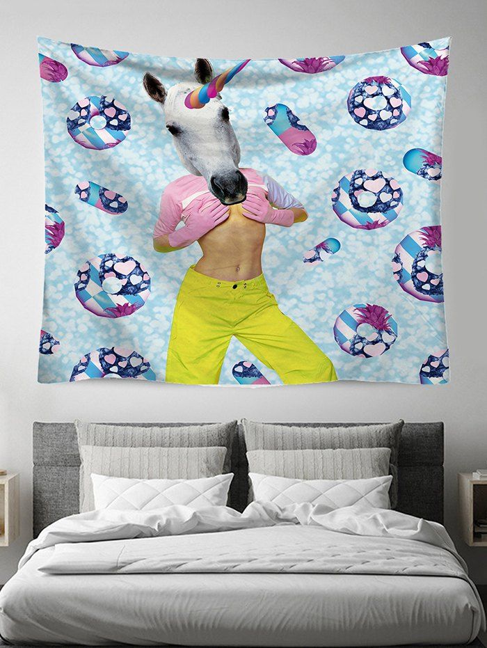 

Funny Unicorn Print Art Decoration Wall Tapestry, Sun yellow