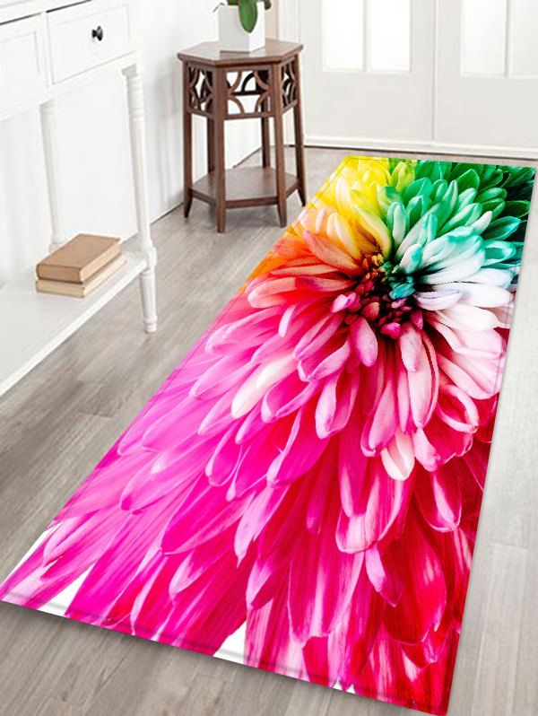 

Colorful Flower Pattern Water Absorption Area Rug, Beige