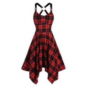 

Plaid Print Sleeveless Handkerchief Dress, Red