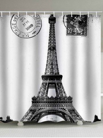 Eiffel Tower Stamp Print Waterproof Bathroom Shower Curtain