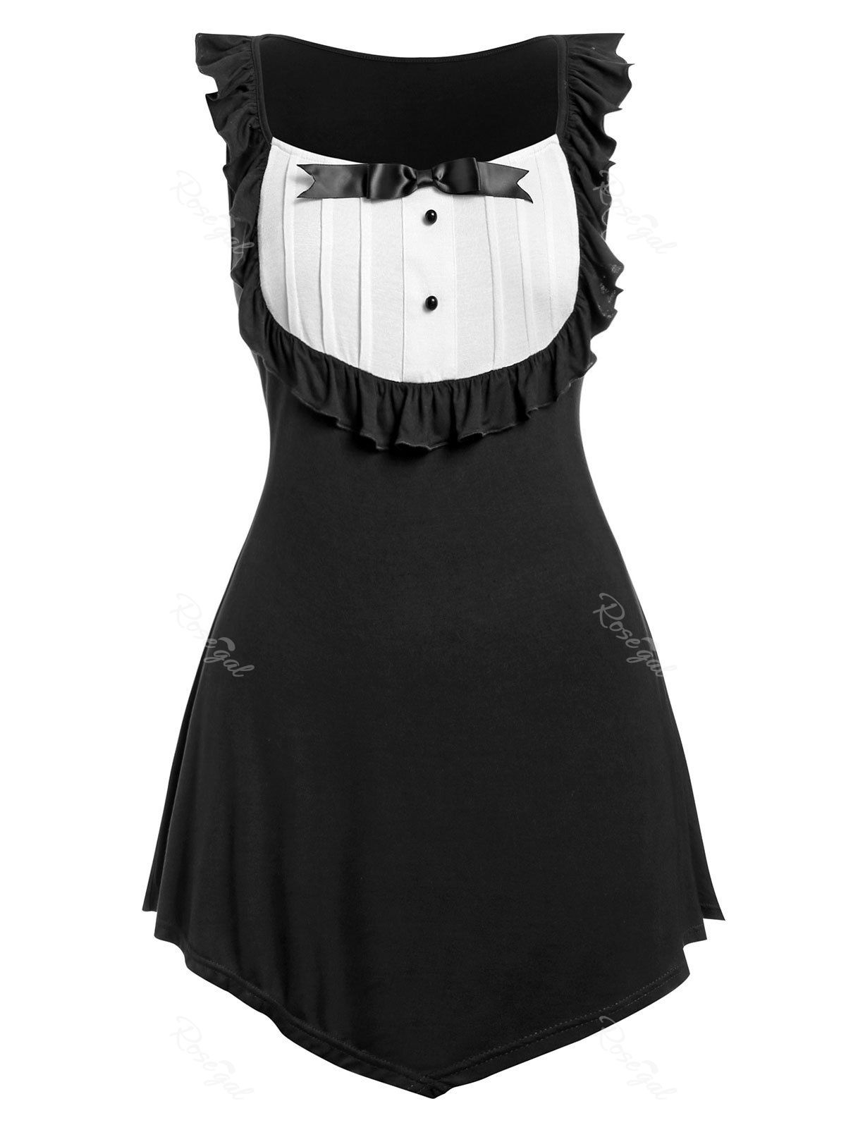 

Plus Size Square Collar Asymmetrical Ruffle Tank Top, Jet black