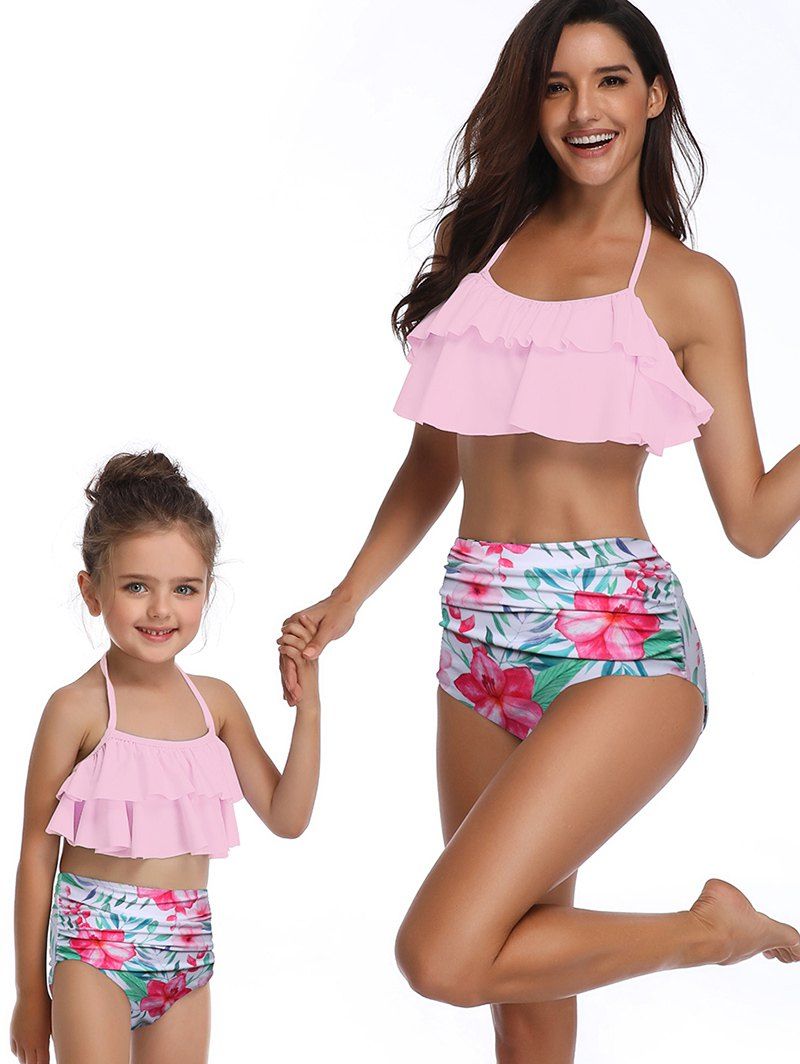 

Floral Print Tiered Overlay Family Swimsuit, Pink