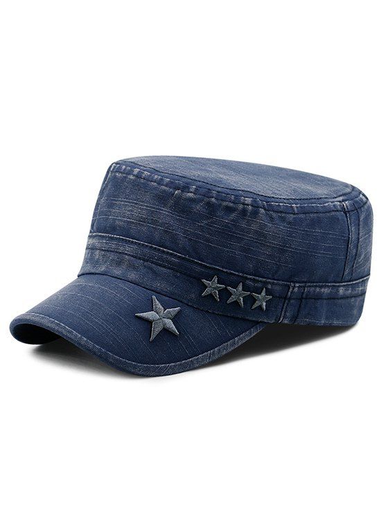 

Star Embroidery Denim Military Hat, Blue