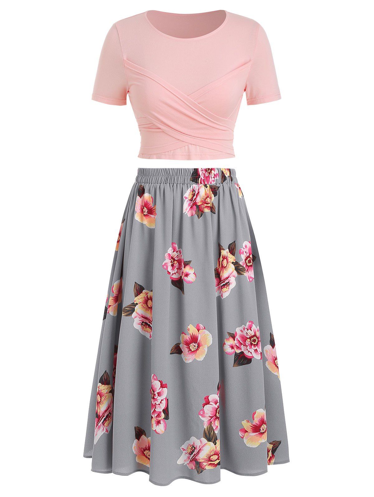 

Floral Print Tie Back Two-piece Dress, Pink