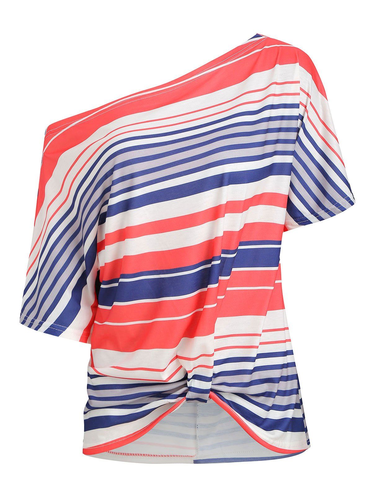 

Batwing Sleeve Striped Twisted T-shirt, Multi-a