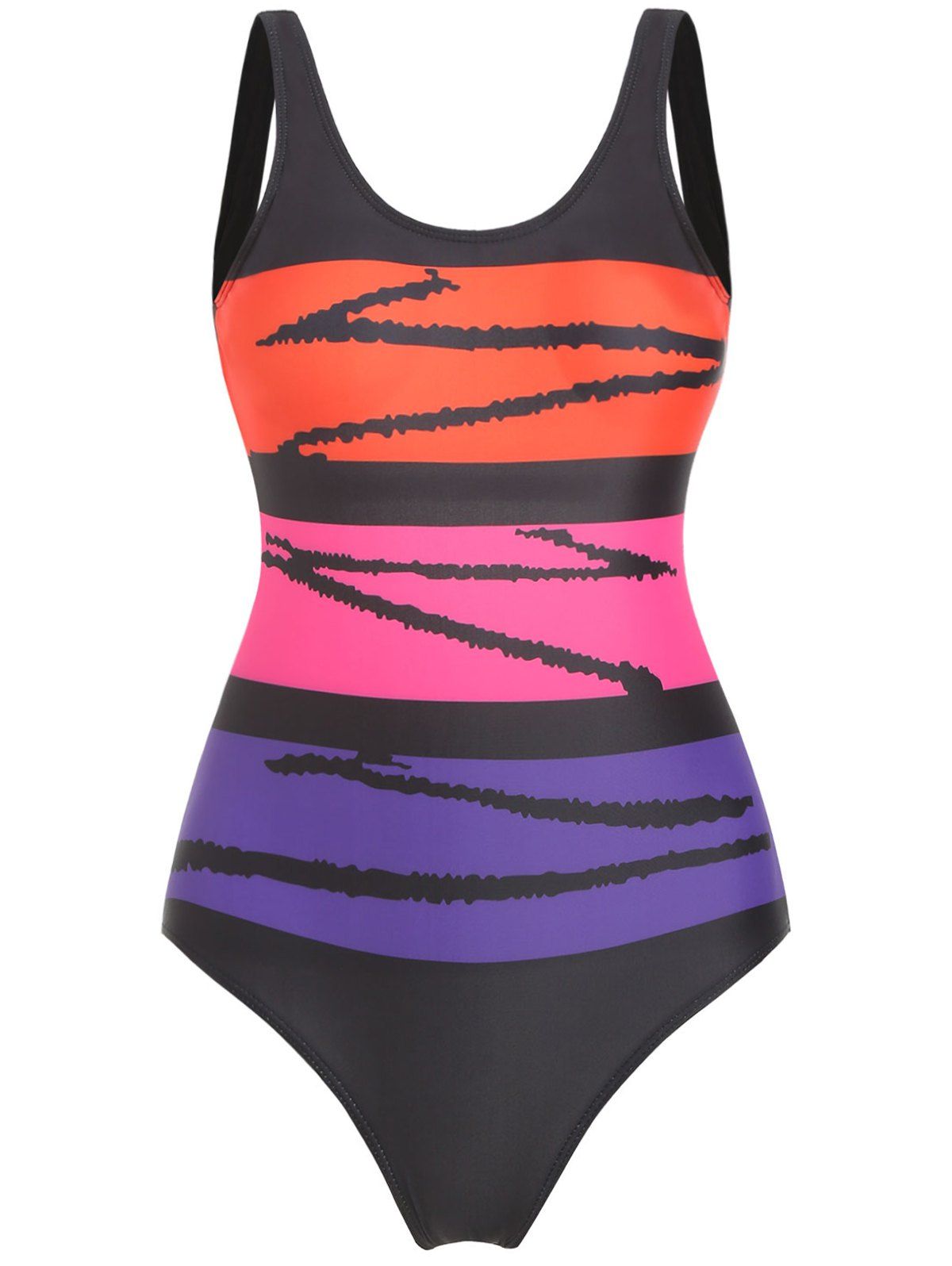 

Color Block Open Back Padded Swimsuit, Multi
