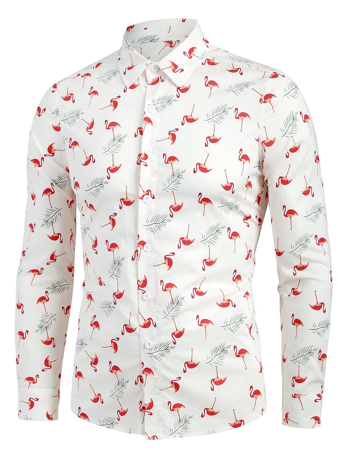 Long Sleeve Flamingo Print Button Up Shirt [45% OFF] | Rosegal