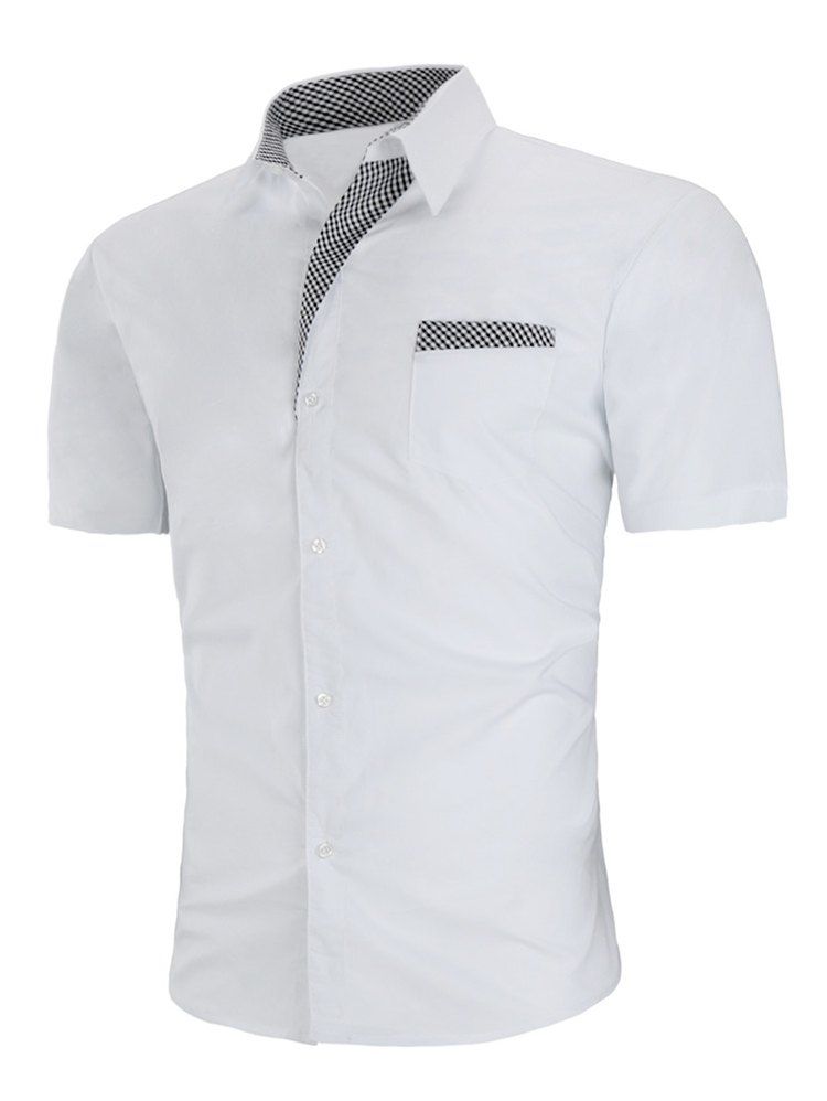 

Plaid Print Chest Pocket Button Shirt, White