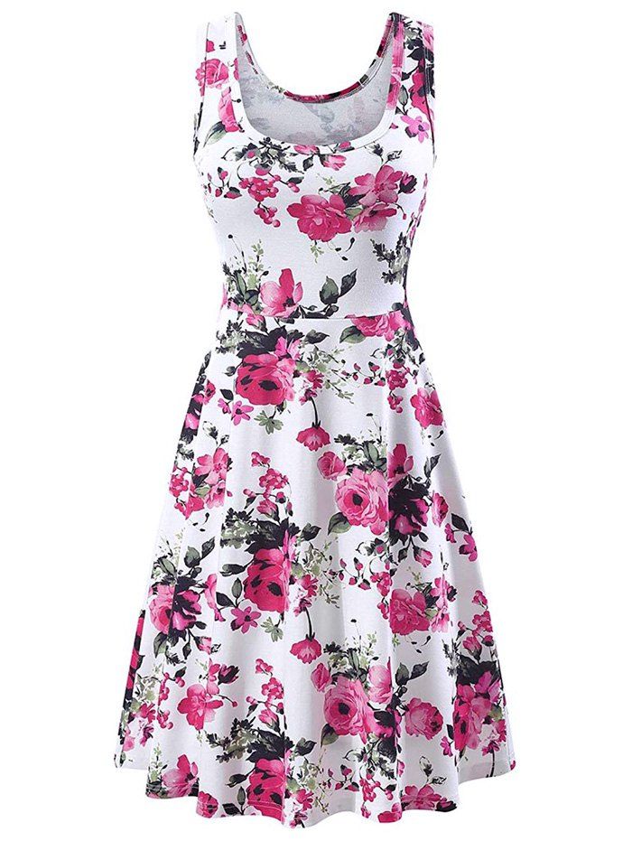 

Flower U Neck Casual Dress, Rose red