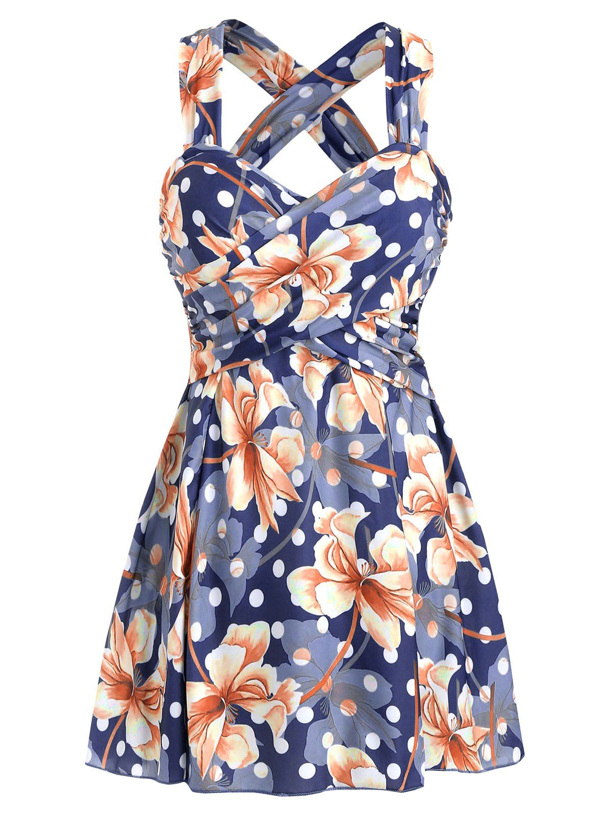 

Cross Polka Dot Floral One-piece Swimsuit, Multi