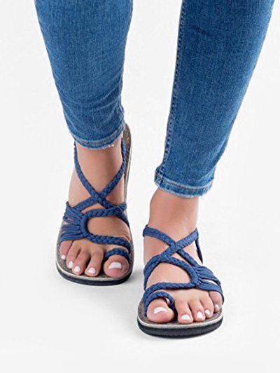 

Toe Loop Braided Strap Flat Sandals, Deep blue