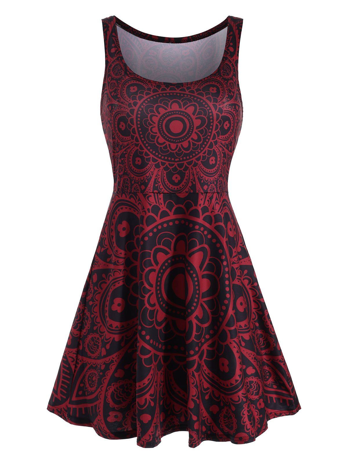 

Floral Skater Dress, Red wine