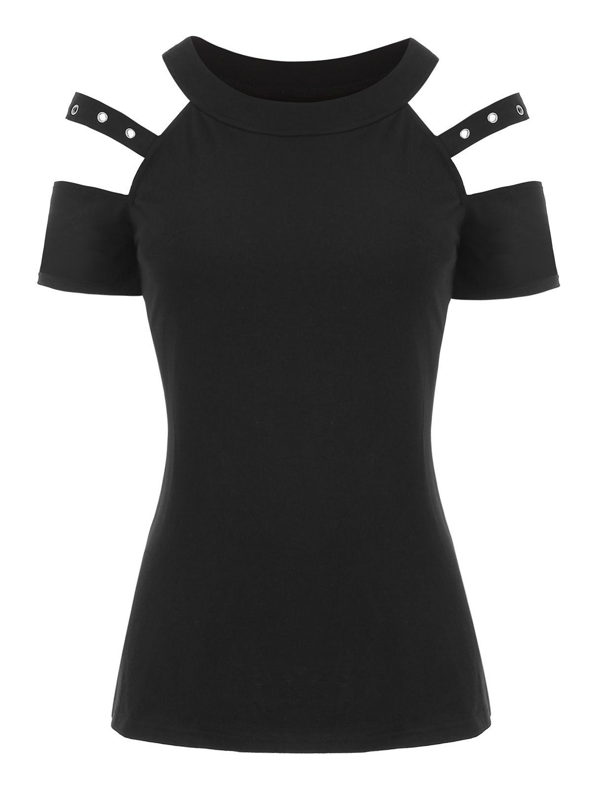 

Open Shoulder Grommet T-shirt, Black