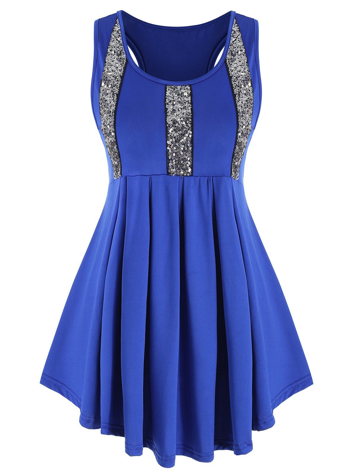 

U Neck Sequined Swing Tank Top, Blue