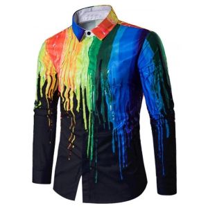 

Paint Splatter Long Sleeve Casual Shirt, Black