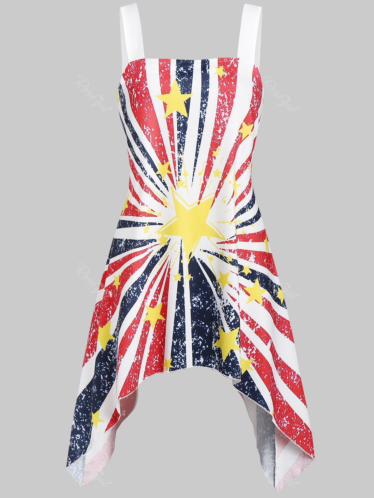 

Plus Size Sleeveless Asymmetric American Flag Top, White