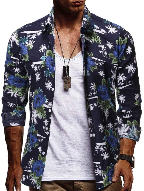 

Flower Plant Print Long Sleeves Shirt, Multi