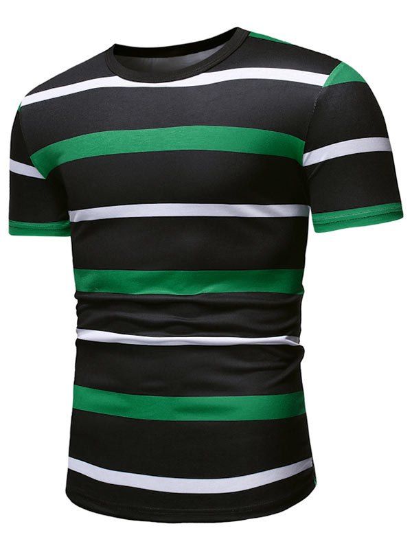 

Striped Print Color Block T-shirt, Green