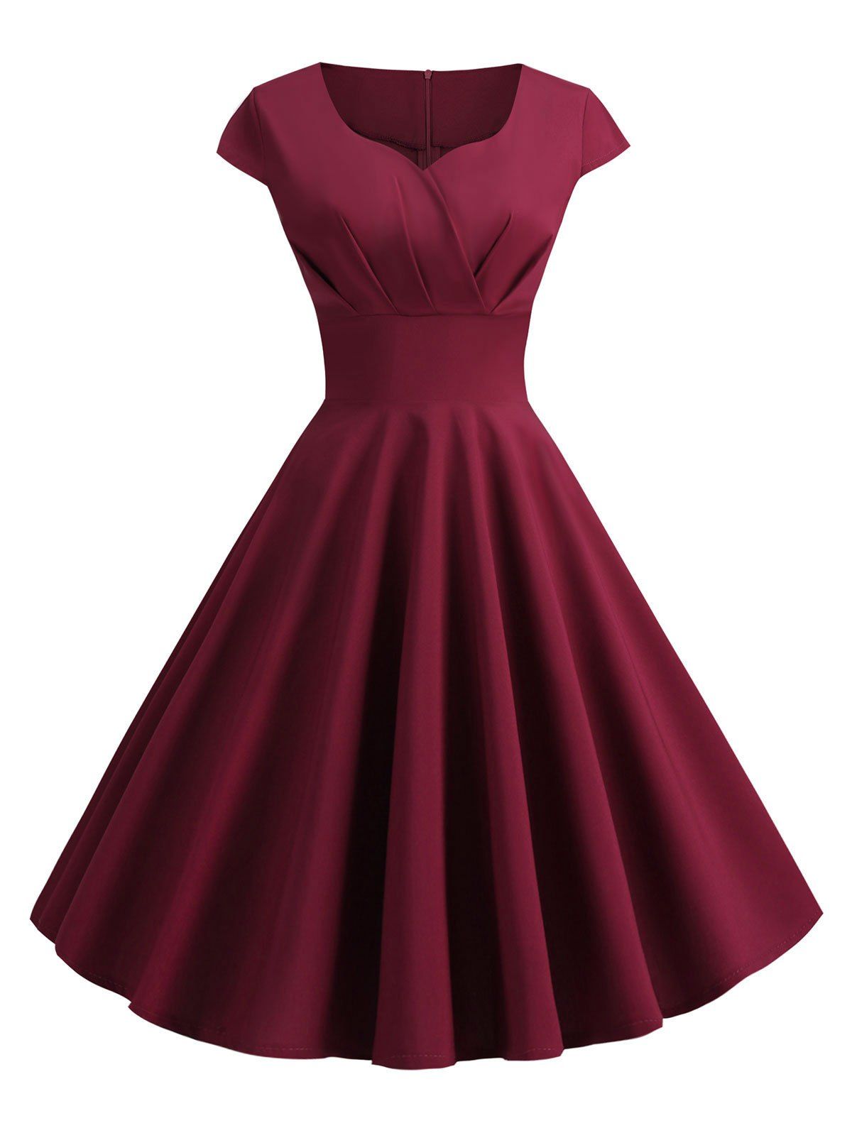 

Sweetheart Neck Surplice A Line Dress, Red wine