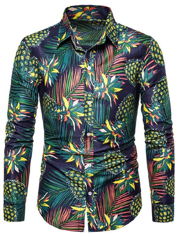 

Pineapple Leaf Print Long Sleeve Shirt, Cadetblue