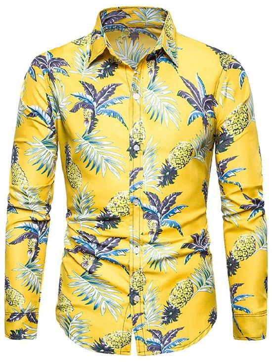 Unique Pineapple Palm Tree Print Long Sleeve Shirt  