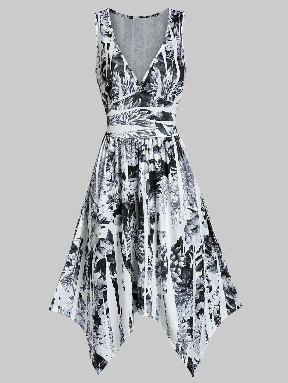 

Plunge Asymmetric Flower Print Casual Dress, Night