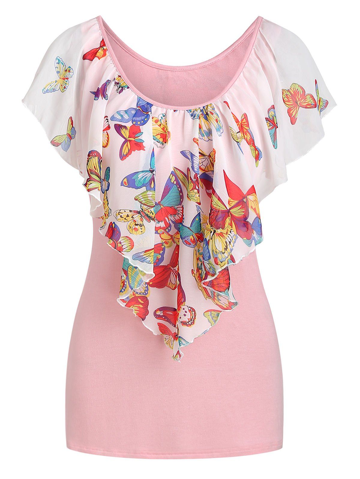 

Capelet Overlay Butterfly Print T-shirt, Multi