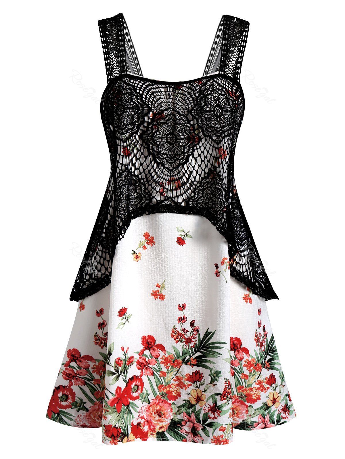 

Plus Size Lace Tank Top With Floral Cami Top Twinset, White
