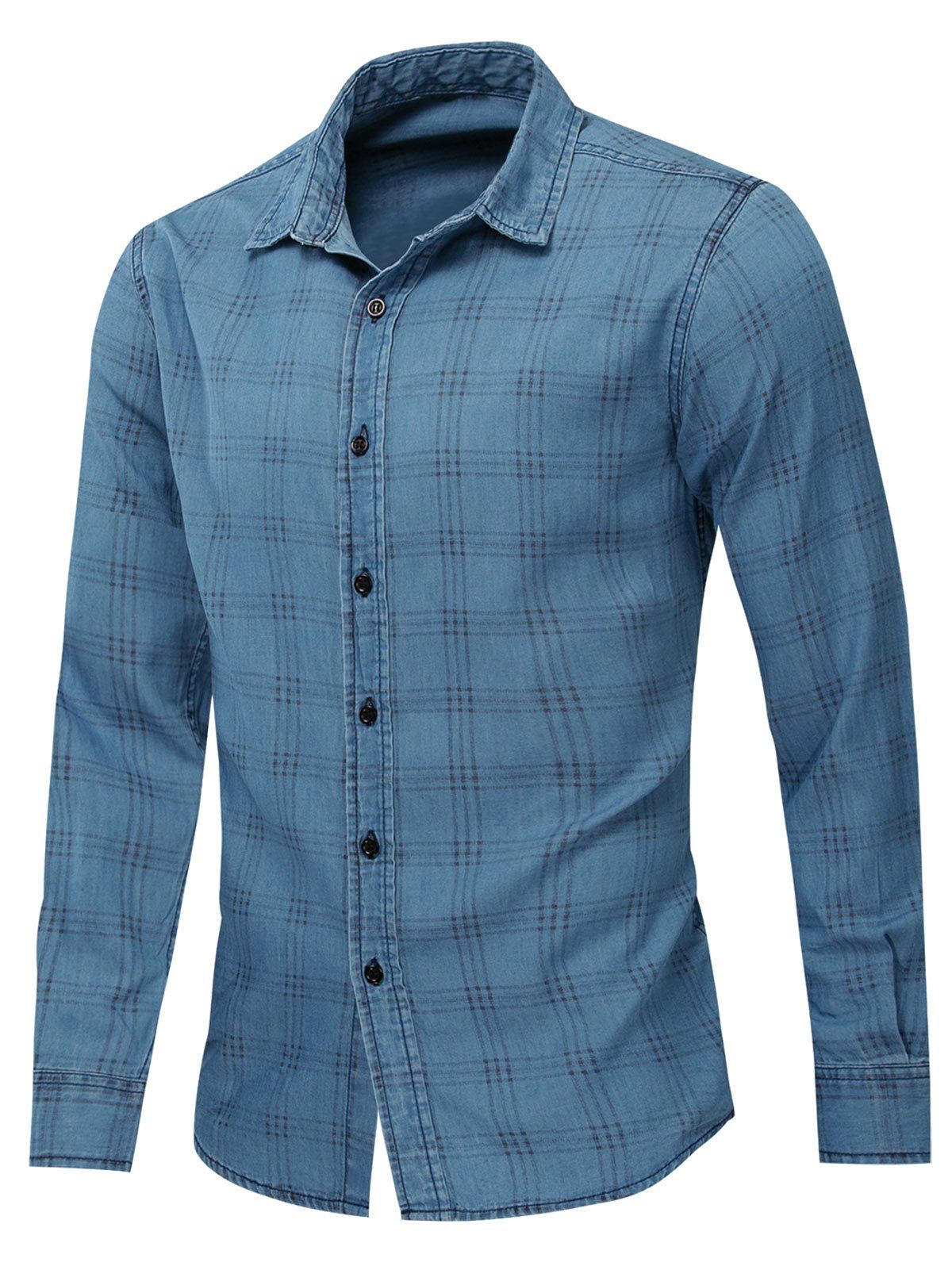 

Plaid Pattern Leisure Full Sleeves Shirt, Denim blue