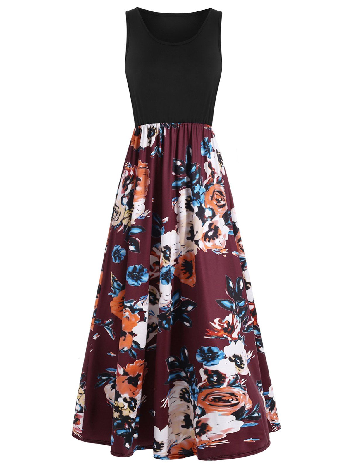 

Flower Casual Long Tank Dress, Red wine