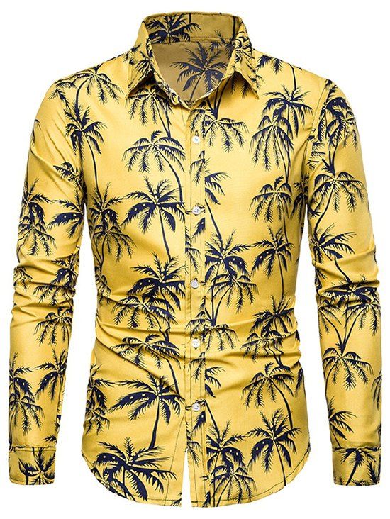 

Hawaii Palm Tree Print Long Sleeve Shirt, Yellow