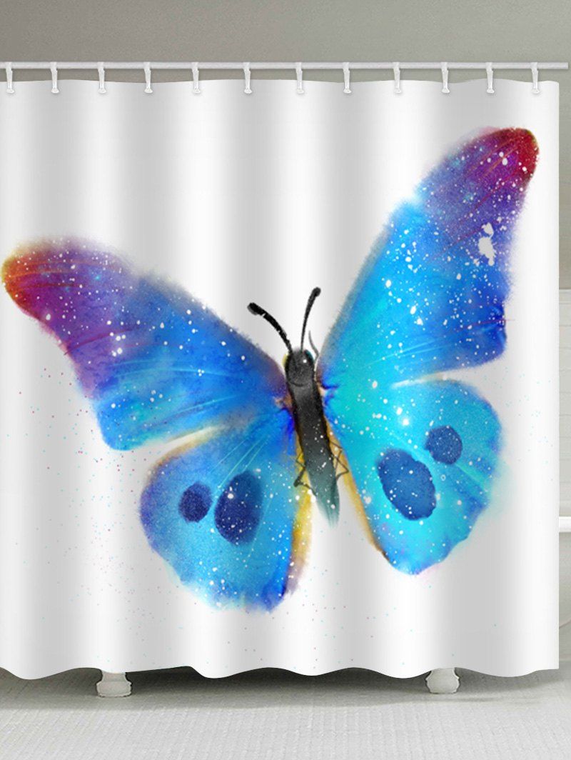 

Butterfly Print Waterproof Bathroom Shower Curtain, Silk blue