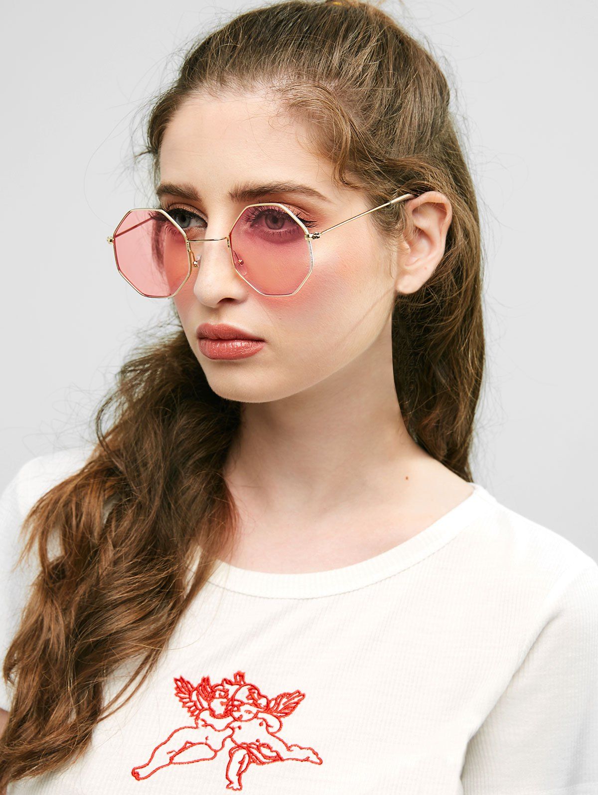

Metal Frame Sunglasses, Light pink