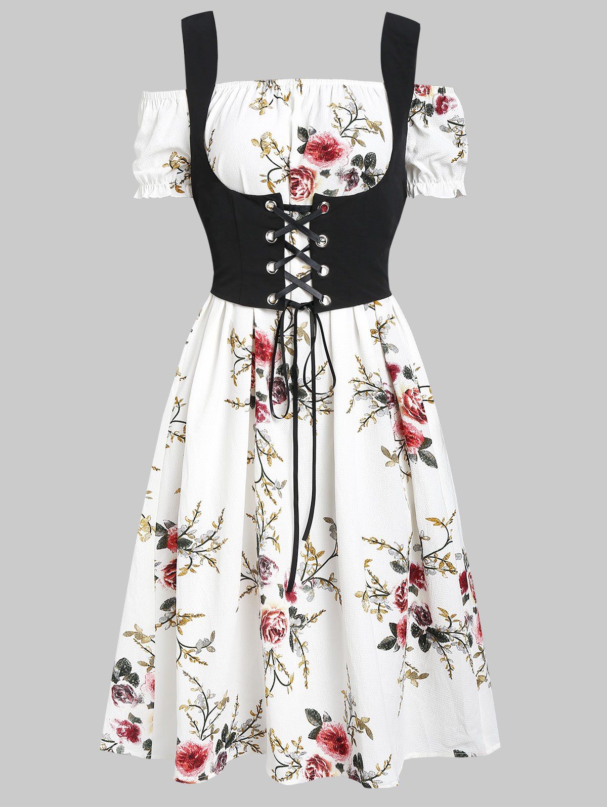 

Off Shoulder Flower Dress and Waistcoat Set, White