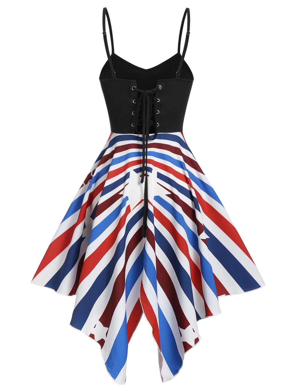

Cami Lace Up Asymmetrical American Flag Print Tank Top, Black