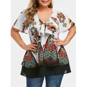 

Plus Size High Low Color Block T Shirt, White