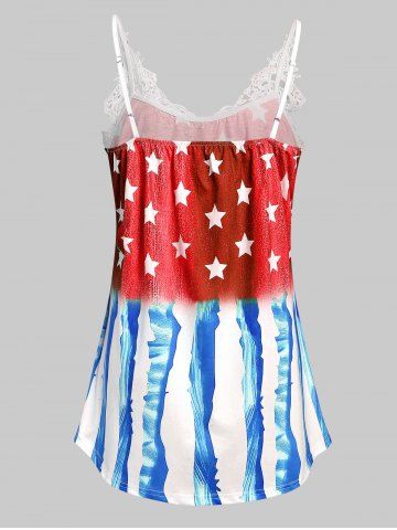 

Plus Size American Flag Print Lace Insert Tank Top, Chestnut red