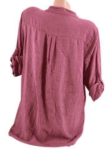 

Plus Size Pocket Buttons Blouse, Bean red