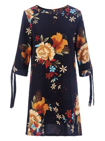 

Flower Tie Cuffs Tunic Dress, Multi-c
