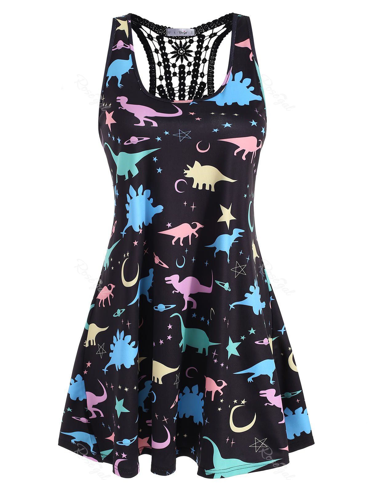 

Plus Size Dinosaur Print Swing Tank Top, Black