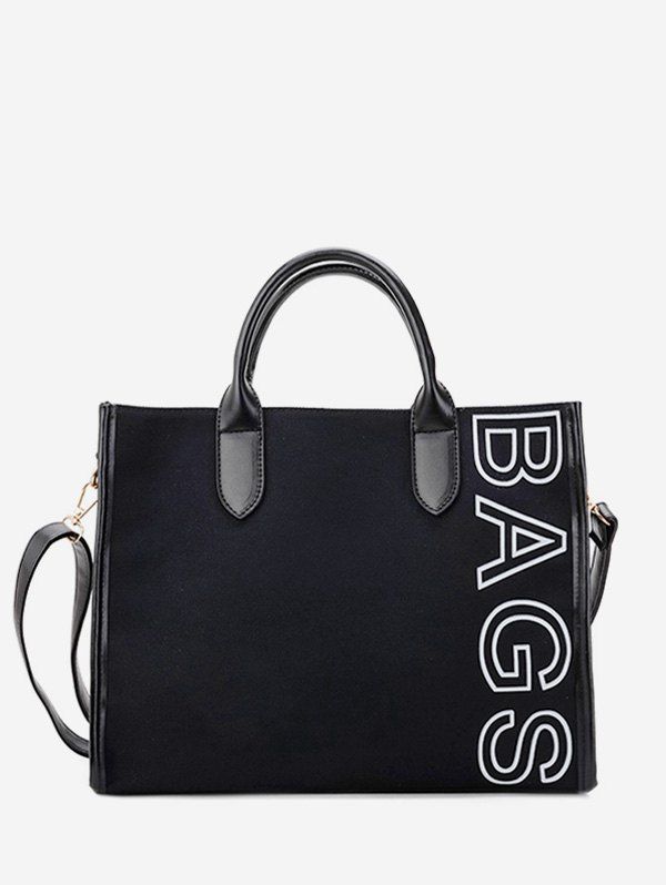 

Letter Pattern Square Canvas Tote Bag, Black