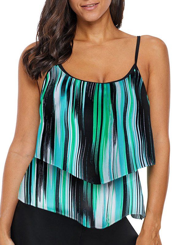 

Overlap Striped Print Cami Swim Top, Medium turquoise