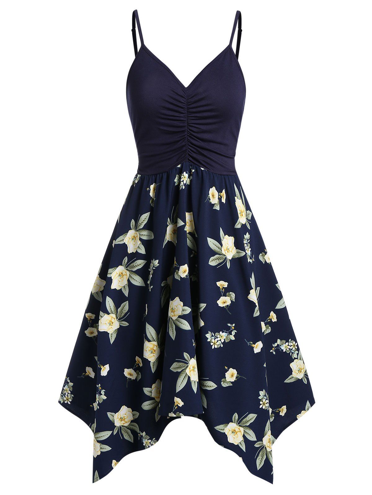 

Floral Print Cami Asymmetrical Dress, Midnight blue