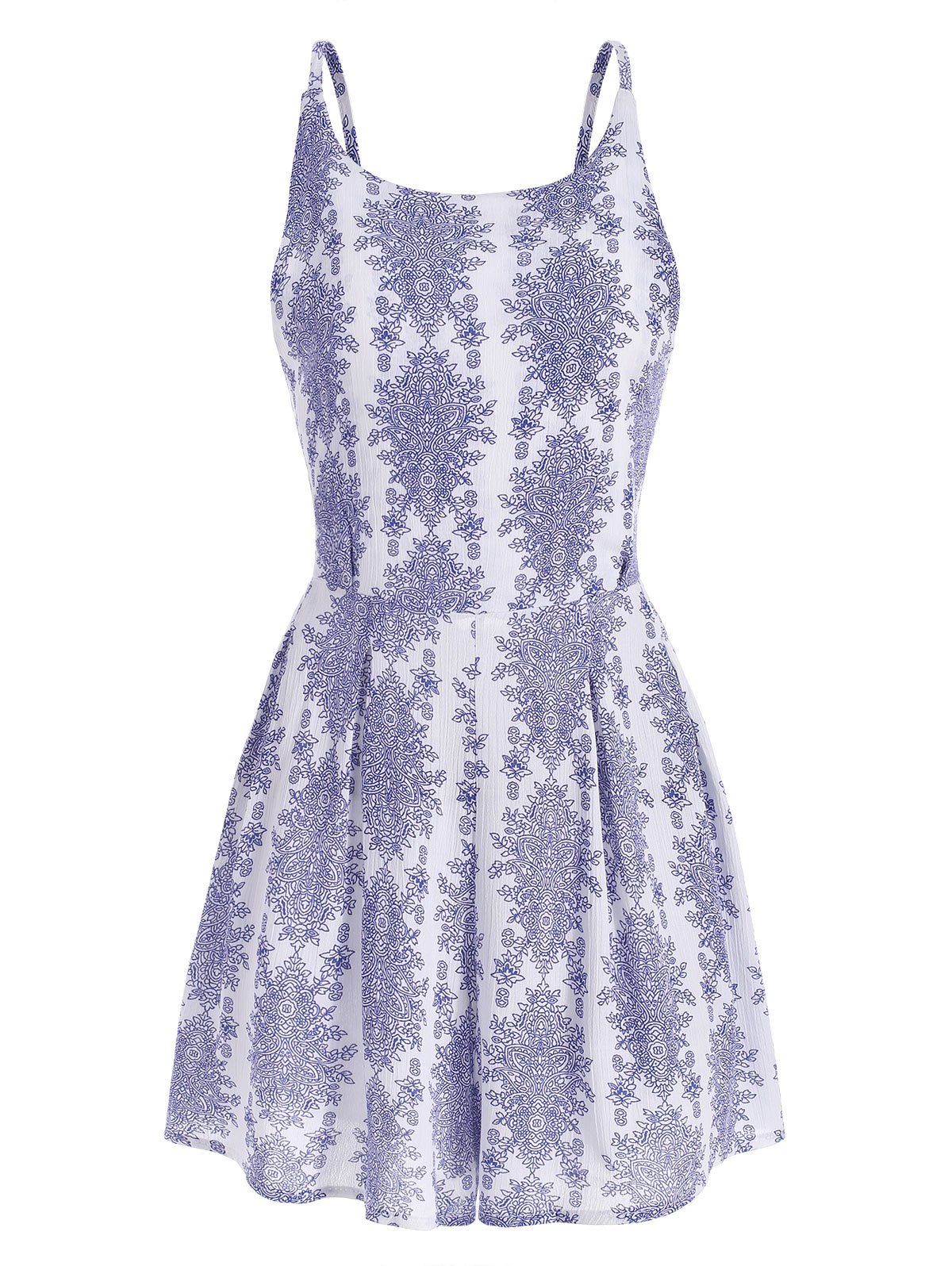 

Backless Knot Porcelain Print Romper, Multi