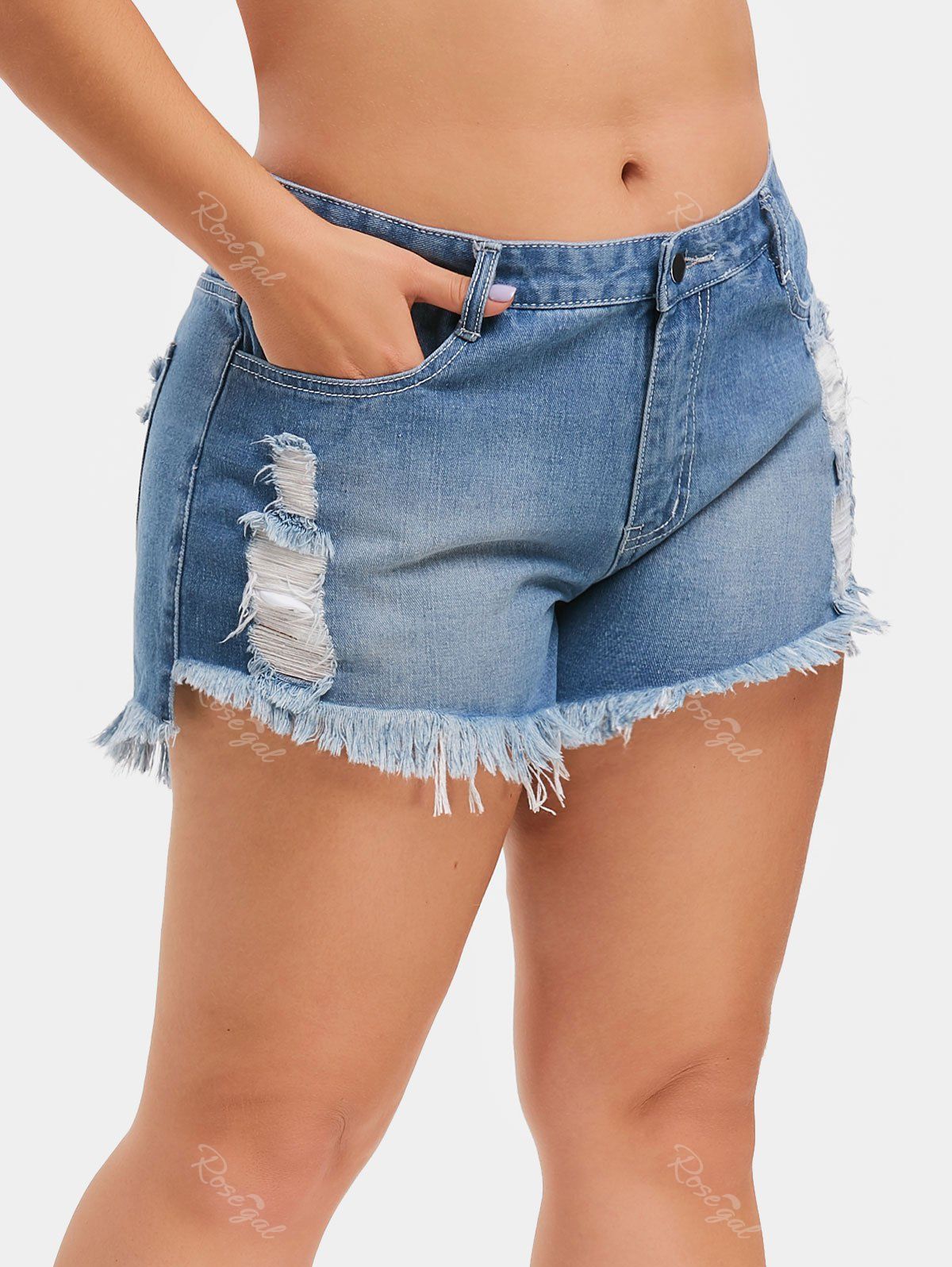 

Ripped Plus Size Denim Shorts, Jeans blue